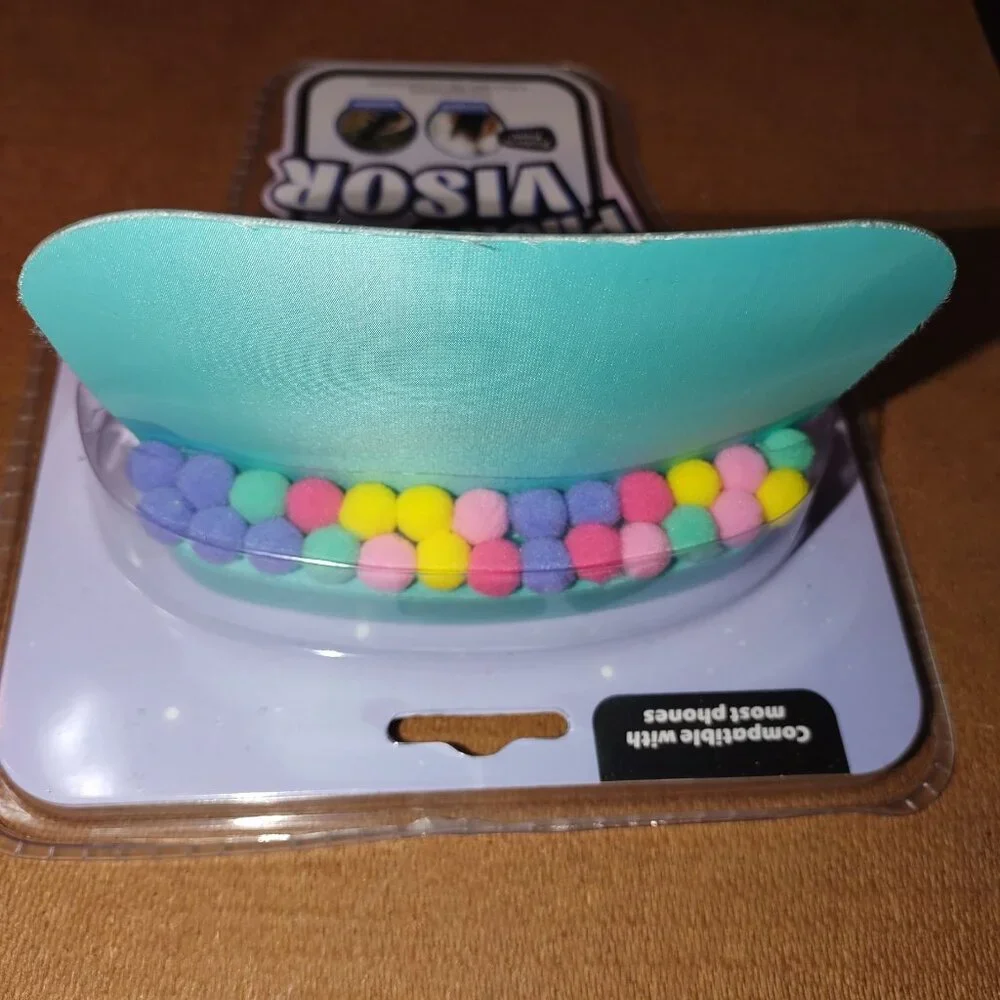 3- Decorative Phone Visor W/ Colorful Pom-Poms Compatible W/ Most Smartphones